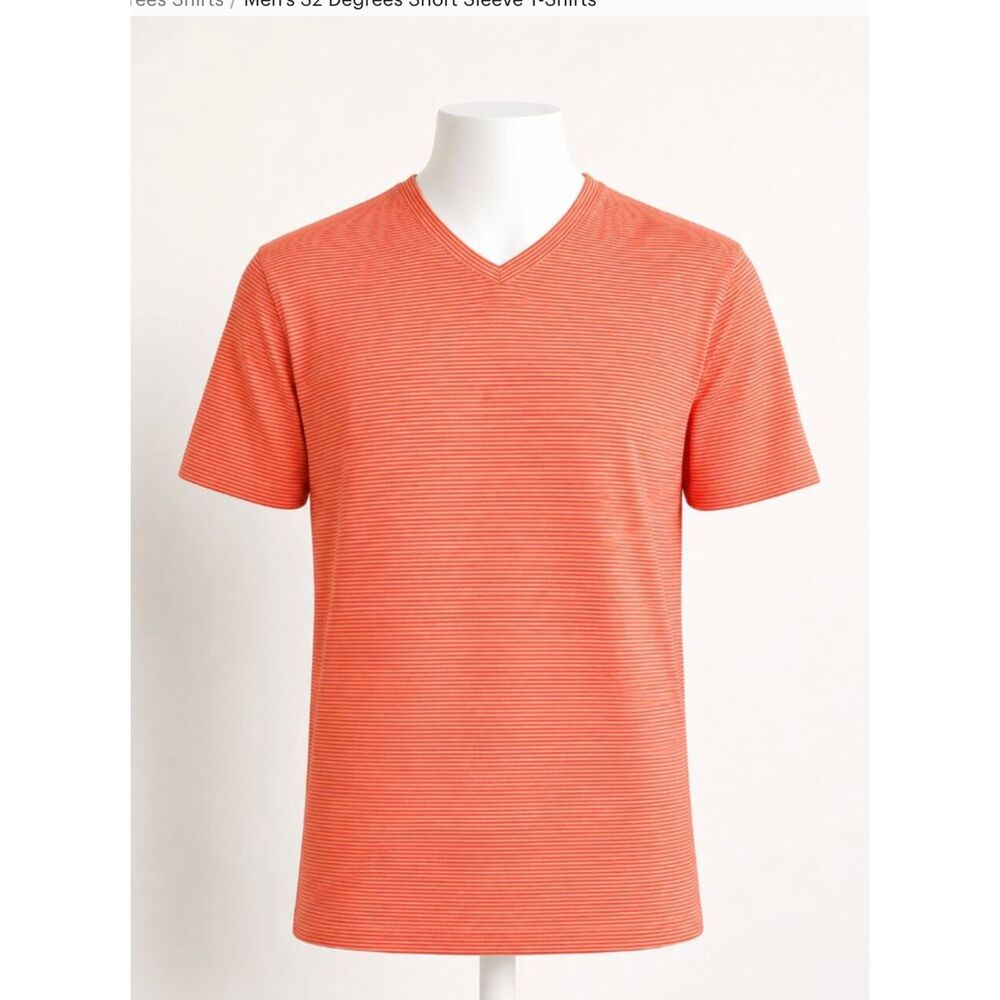 32 Degrees COOL Short Sleeve V-Neck Orange/White Size Medium EUC